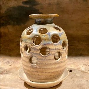 Studio pottery stoneware 2 piece candle holder / lantern